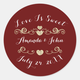 Burgundy Hearts Save the Date Liebe ist süß Runder Aufkleber