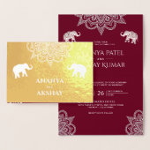 Burgundy Henna Elephant Indian Wedding Gold Folienkarte (Anzeige)
