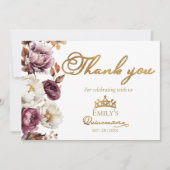 Burgundy Herbst Quinceanera Danke Karte (Vorderseite)