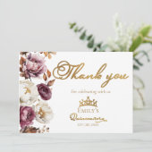 Burgundy Herbst Quinceanera Danke Karte (Stehend Vorderseite)