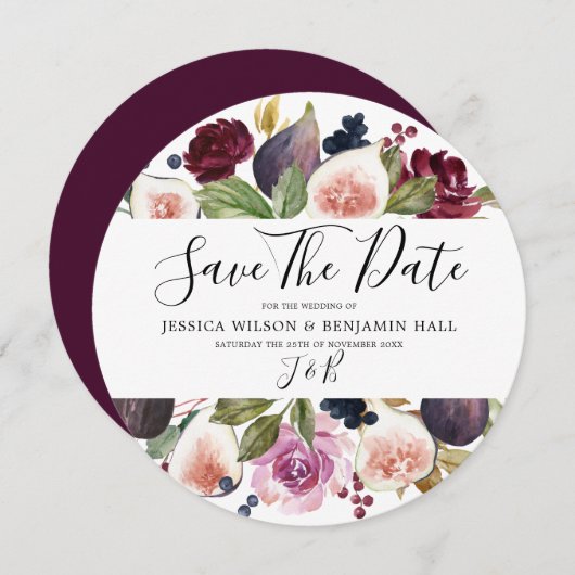 Burgundy-Hochzeit der Wasserfarbe Save The Date (Vorne/Hinten)
