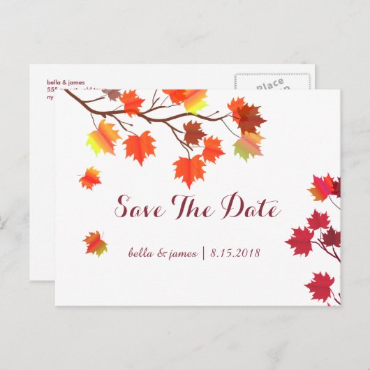 Burgundy-Hochzeit im Herbst speichert die Datumska Ankündigungspostkarte (Vorne/Hinten)