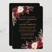 Burgundy-Hochzeit in Watercolor Einladung (Vorne/Hinten)