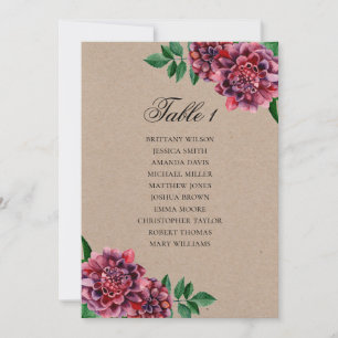 Burgundy Hochzeitssitzkarte. Dahlia Einladung
