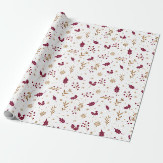 Burgundy Holly & Gold Christmas Wrapping Paper Geschenkpapier