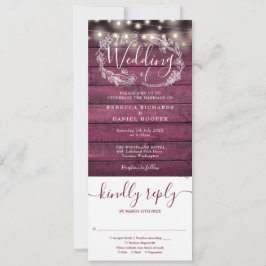 Burgundy-Holzwinger leuchten alle in einer Hochzei Einladung