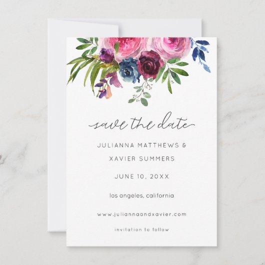 Burgundy Hot Pink & Navy Blue Save the Date (Vorderseite)
