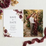 Burgundy Hydrangea Fall Save The Date Card<br><div class="desc">Announce your upcoming wedding with this burgundy hydrangea save the date card. It features classic corner borders of watercolor moody plum and cream florals on a crisp white background. Personalize with your photo on the back. This design is perfect for couples planning a romantic fall / autumn garden ceremony with...</div>