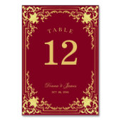Burgundy Imitate Gold Hochzeit mit elegantem Scrip Tischnummer (Rückseite)