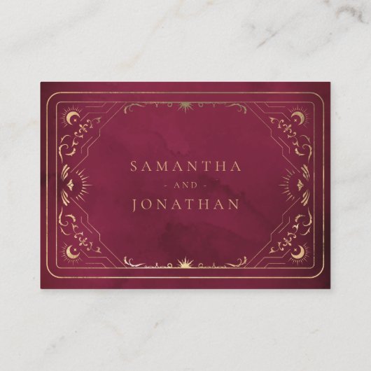 Burgundy Imitats Gold Tarot Celestis Hochzeiten De Begleitkarte (Rückseite)