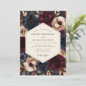 Burgundy Indigo Dramatic Wedding Einladung (Stehend Vorderseite)
