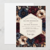 Burgundy Indigo Dramatic Wedding Einladung (Vorne/Hinten)