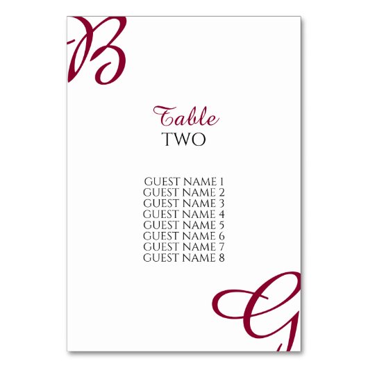 Burgundy Initials Herbst Hochzeit im Herbst Gästeb Tischnummer (Vorderseite)