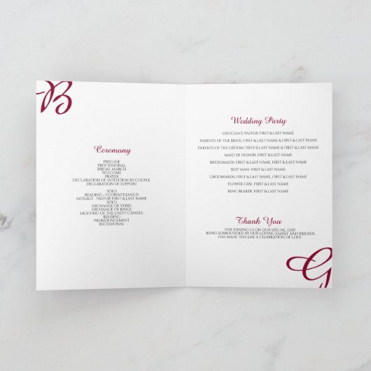 Burgundy Initials Herbstprogramm Hochzeit im Herbs Programm (Innenseite)