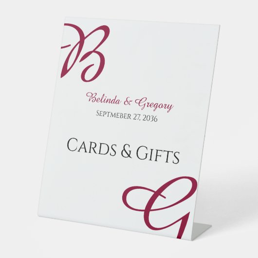 Burgundy Initials Hochzeit im Herbst Karten & Gesc Sockelschild (Vorderseite)