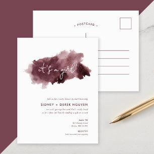 Burgundy Ink Wash Girl Babydusche von Mail Invite Feiertagspostkarte