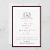 Burgundy & Ivory botanical crest monogram wedding Einladung (Vorderseite)