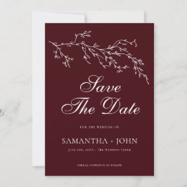 Burgundy & Ivory Botanical Elegant Photo Save The Date