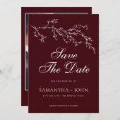 Burgundy & Ivory Botanical Elegant Photo Save The Date (Vorne/Hinten)