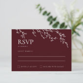 Burgundy & Ivory Botanical Elegant Wedding RSVP Karte (Stehend Vorderseite)