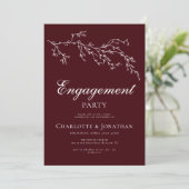 Burgundy & Ivory Botanical Engagement Party Einladung (Stehend Vorderseite)