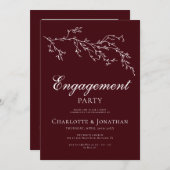 Burgundy & Ivory Botanical Engagement Party Einladung (Vorne/Hinten)