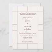 Burgundy ivory checked modern Wedding Einladung (Vorderseite)
