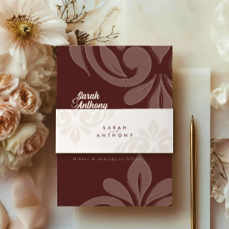 Burgundy Ivory Classic Elegant Script Wedding Einladungsbanderole