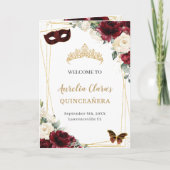 Burgundy Ivory Floral Gold Quinceañera Masquerade Programm (Vorderseite)