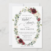 Burgundy Ivory Leafy Wreath Brautparty Einladung (Vorderseite)