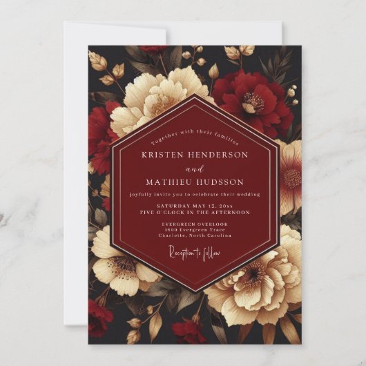Burgundy Ivory Luminous Wedding Einladung (Vorderseite)