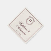 Burgundy & Ivory Monogram Crest Old Money Wedding Serviette (Ecke)