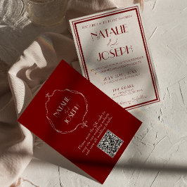 Burgundy Ivory Old Money Retro QR Code Wedding Einladung