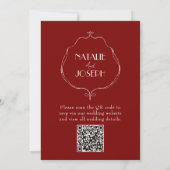 Burgundy Ivory Old Money Retro QR Code Wedding Einladung (Rückseite)