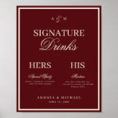 Burgundy & Ivory Old Money Signature Drinks Sign Poster (Vorne)