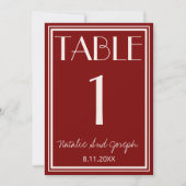  Burgundy Ivory Old Money Wedding Table Number Einladung (Vorderseite)