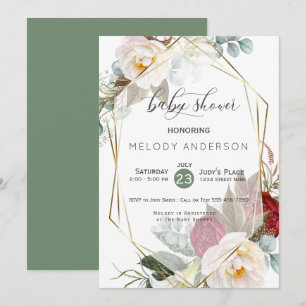 Burgundy Ivory Peonies Botanical Baby Shower Einladung
