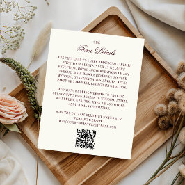 Burgundy & Ivory QR Code Wedding Guest Details Begleitkarte