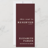 Burgundy & Ivory Reserved Seating Wedding Tag Einladung (Vorderseite)