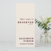 Burgundy & Ivory Reserved Seating Wedding Tag Einladung (Stehend Vorderseite)