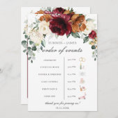 Burgundy Ivory Rust Floral Wedding Order of Event Programm (Vorne/Hinten)