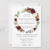 Burgundy Ivory Rust Orange Blumenzeremonie Einladung (Vorderseite)