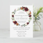 Burgundy Ivory Rust Orange Blumenzeremonie Einladung (Stehend Vorderseite)