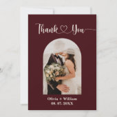 Burgundy & Ivory Rustic Photo Wedding Dankeskarte (Vorderseite)