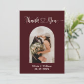 Burgundy & Ivory Rustic Photo Wedding Dankeskarte (Stehend Vorderseite)