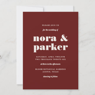 Burgundy & Ivory Simple Modern Formal Wedding Einladung