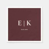 Burgundy & Ivory Simple Monogram Wedding Serviette (Vorderseite)