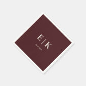 Burgundy & Ivory Simple Monogram Wedding Serviette (Ecke)