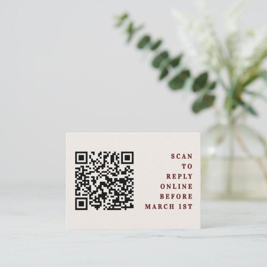 Burgundy & Ivory Simple Wedding QR Code RSVP Begleitkarte (Stehend Vorderseite)