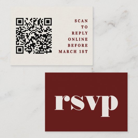 Burgundy & Ivory Simple Wedding QR Code RSVP Begleitkarte (Vorne/Hinten)
